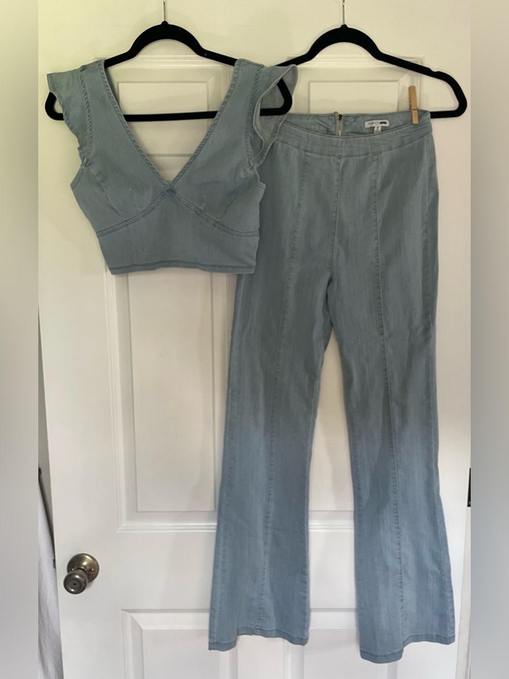 Fashion Nova Light Wash Denim 2 piece set